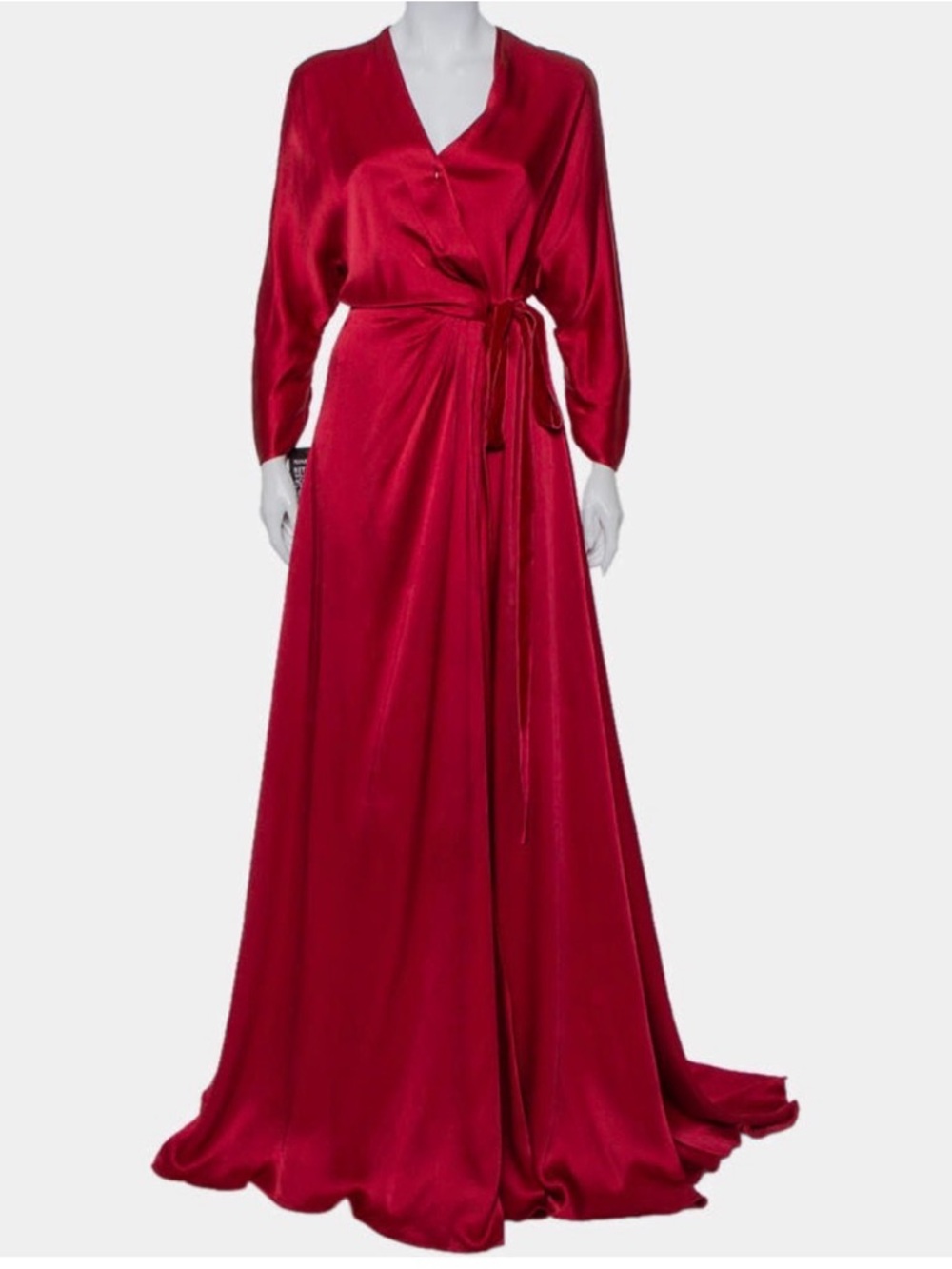 Jenny Packham Crimson Satin Wrap Maxi Dress